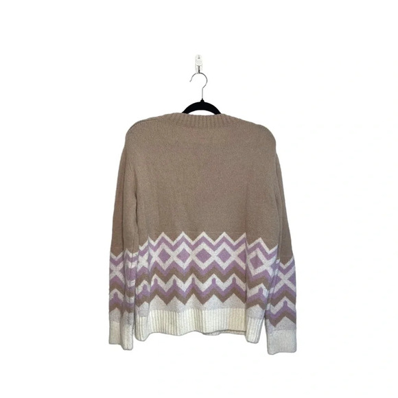 J. Crew Tan & White Wool Blend Fair Isle Knit Pullover Sweater Large Women’s - Picture 5 of 11